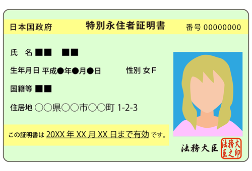 特別永住者証明書表面