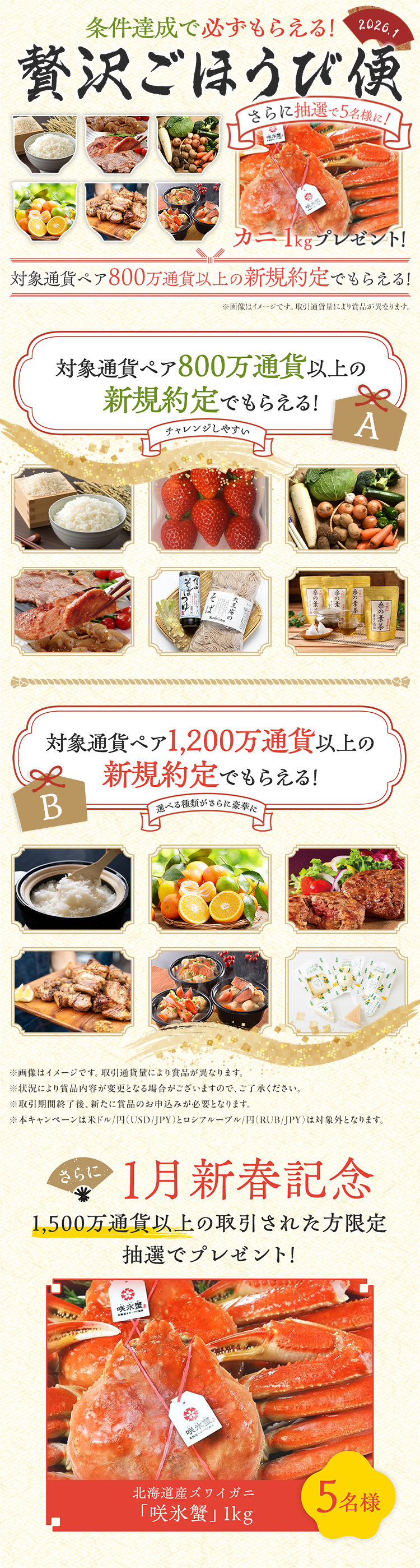 2026年1月 条件達成で必ずもらえる！贅沢ごほうび便 | SBI FXトレード