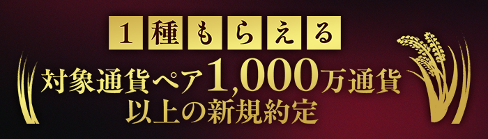対象通貨ペア1,000万通貨以上の新規約定で選べる商品1種をプレゼント！