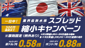 豪ドル/円、ポンド/円スプレッド縮小キャンペーン