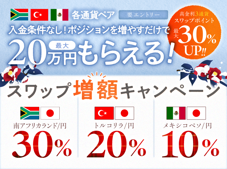 最大30％UP！高金利3通貨スワップ増額キャンペーン