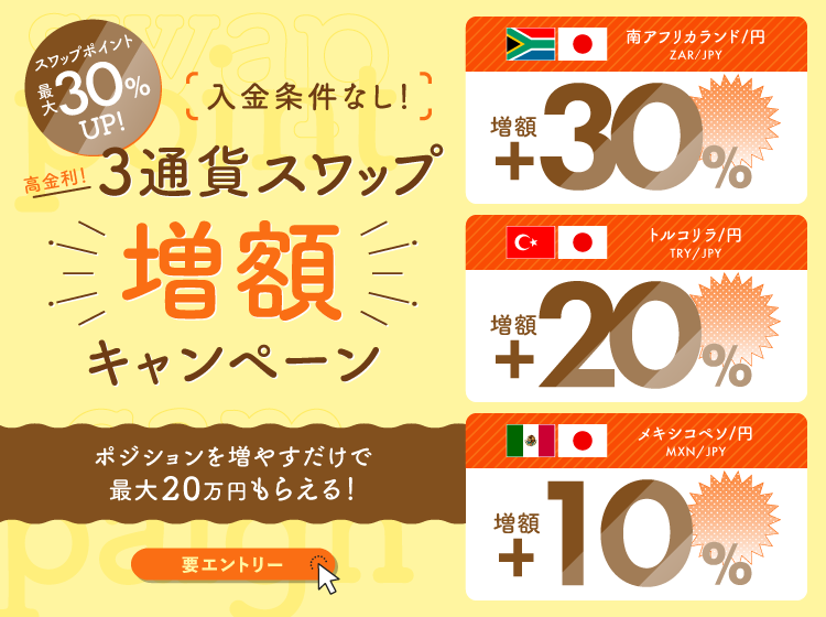 最大30％UP↑高金利3通貨スワップ増額キャンペーン | SBI FXトレード