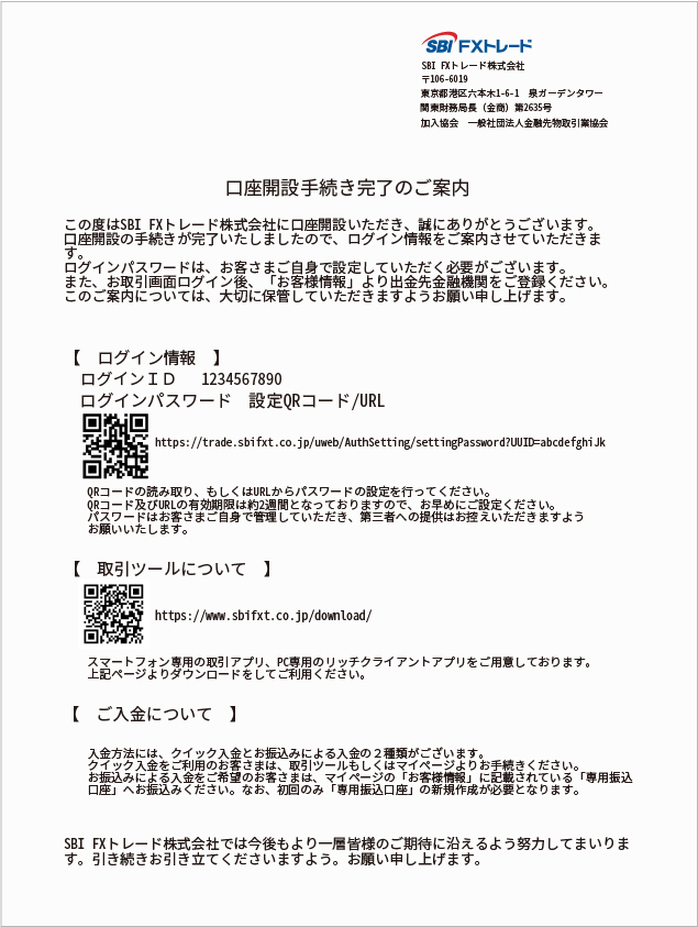 「口座開設手続き完了のご案内」