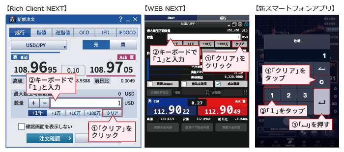 1通貨の注文方法