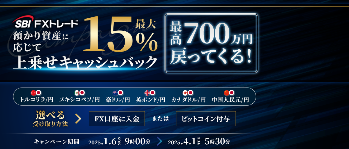 キャンペーン期間中、預かり資産に応じて最大15％上乗せキャッシュバックチャンス！ビットコイン付与も選べます！また、本キャンペーンへのエントリーが必要となります。