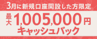 SBI FXトレードの公式ホームページからの口座開設申込によって2025年3月に新規口座開設が完了し、2025年5月1日（木）5時30分までに初回取引1万通貨以上のお客さまにはもれなく、さらに取引高に応じてキャッシュバックいたします。また、本プログラムへのエントリーが必要となります。